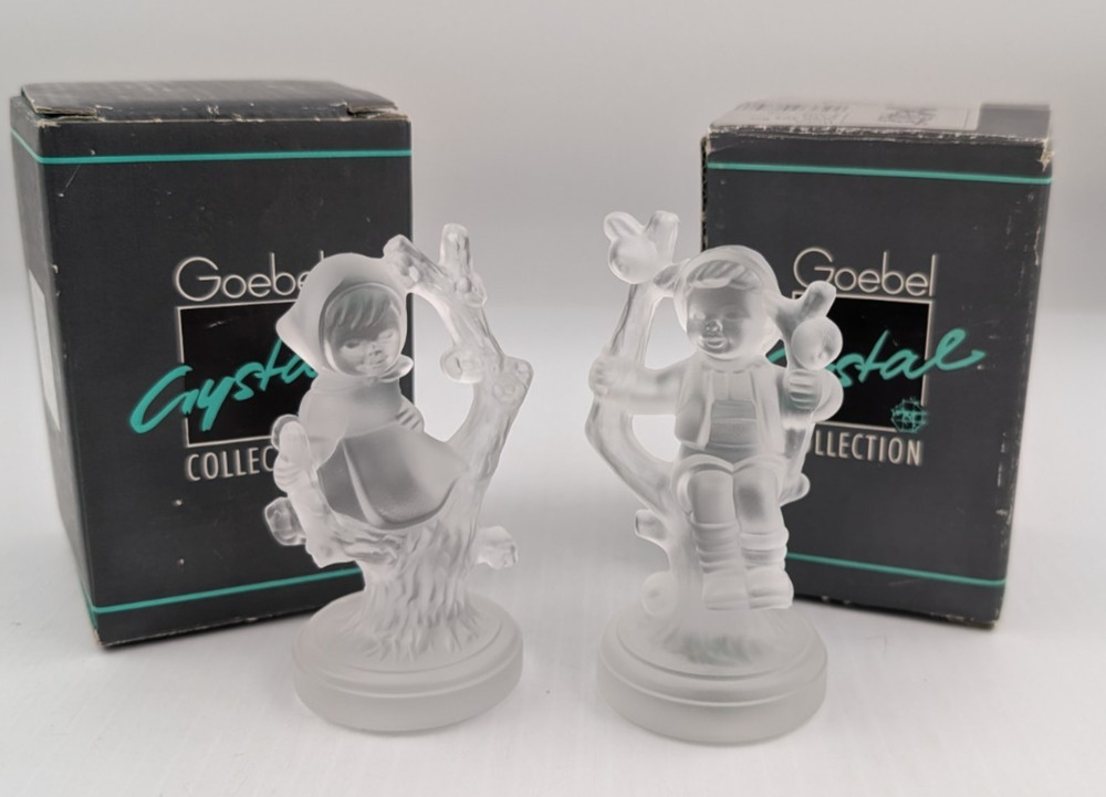 Goebel Hummel Crystal Apple Tree Girl and Apple Tree Boy Figurines Pair Vintage